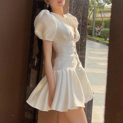 Ivory Ruffled Fishbone Dress Ins Street