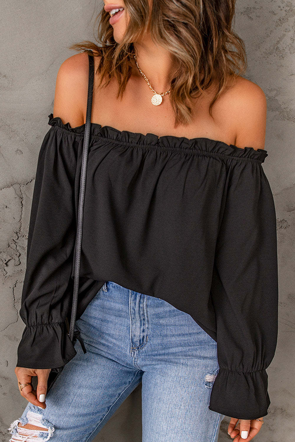 Caydence Chiffon Off The Shoulder Blouse - Wine - FINAL SALE Ins Street