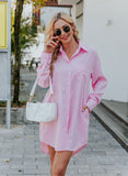 Dominic Chambray Pocketed Button Down Shirt Dress Ins Street