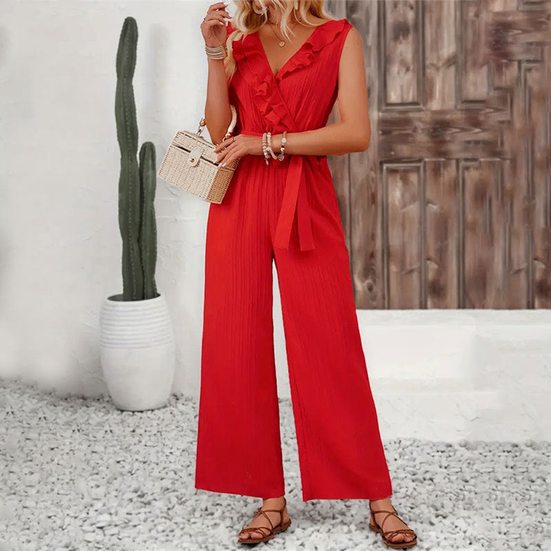 The Essential Pocketed Tie Jumpsuit - Red SUGA-001