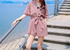 Dennison Cotton Gingham Romper Ins Street