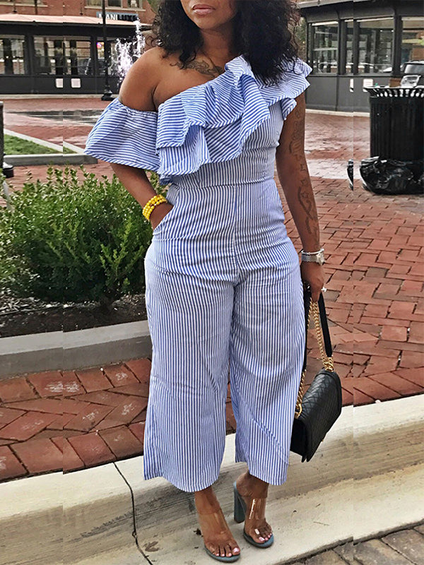 Stripe Ruffle Jumpsuit Ins Street