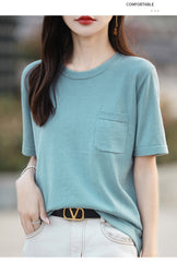 Mariya Cotton Pocket Tee - Aqua Grey Ins Street