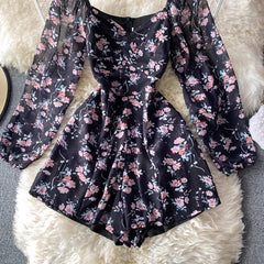 Judas Floral Off The Shoulder Bell Sleeve Romper - Sage Ins Street