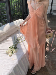 Evelyn Striped Halter Maxi Dress - Blush Multi Ins Street