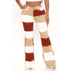 Patch Me If You Can High Rise Flare Jeans - Brown/combo Ins Street