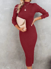 Newtown Mock Neck Knit Midi Dress - Taupe Ins Street