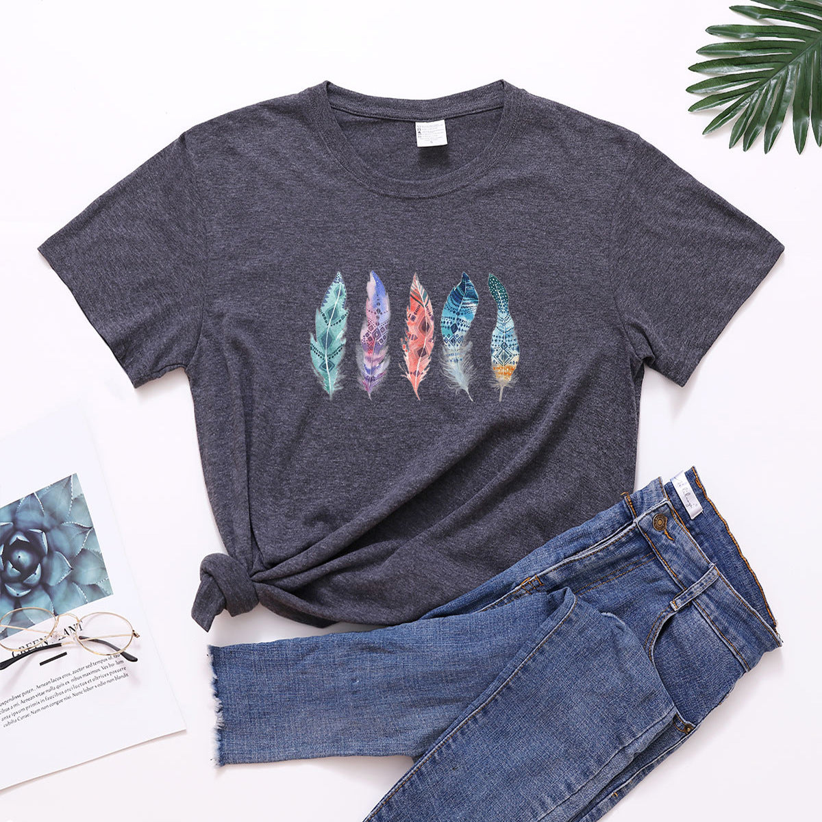 Boho Feathers Cotton Tee InsStreet