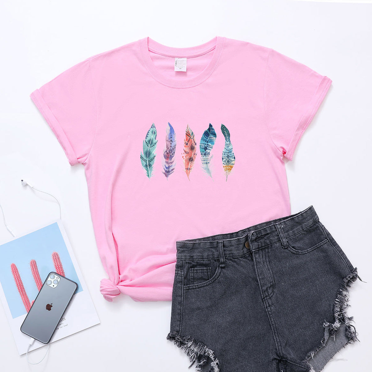 Boho Feathers Cotton Tee InsStreet