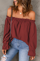 Caydence Chiffon Off The Shoulder Blouse - Wine - FINAL SALE Ins Street