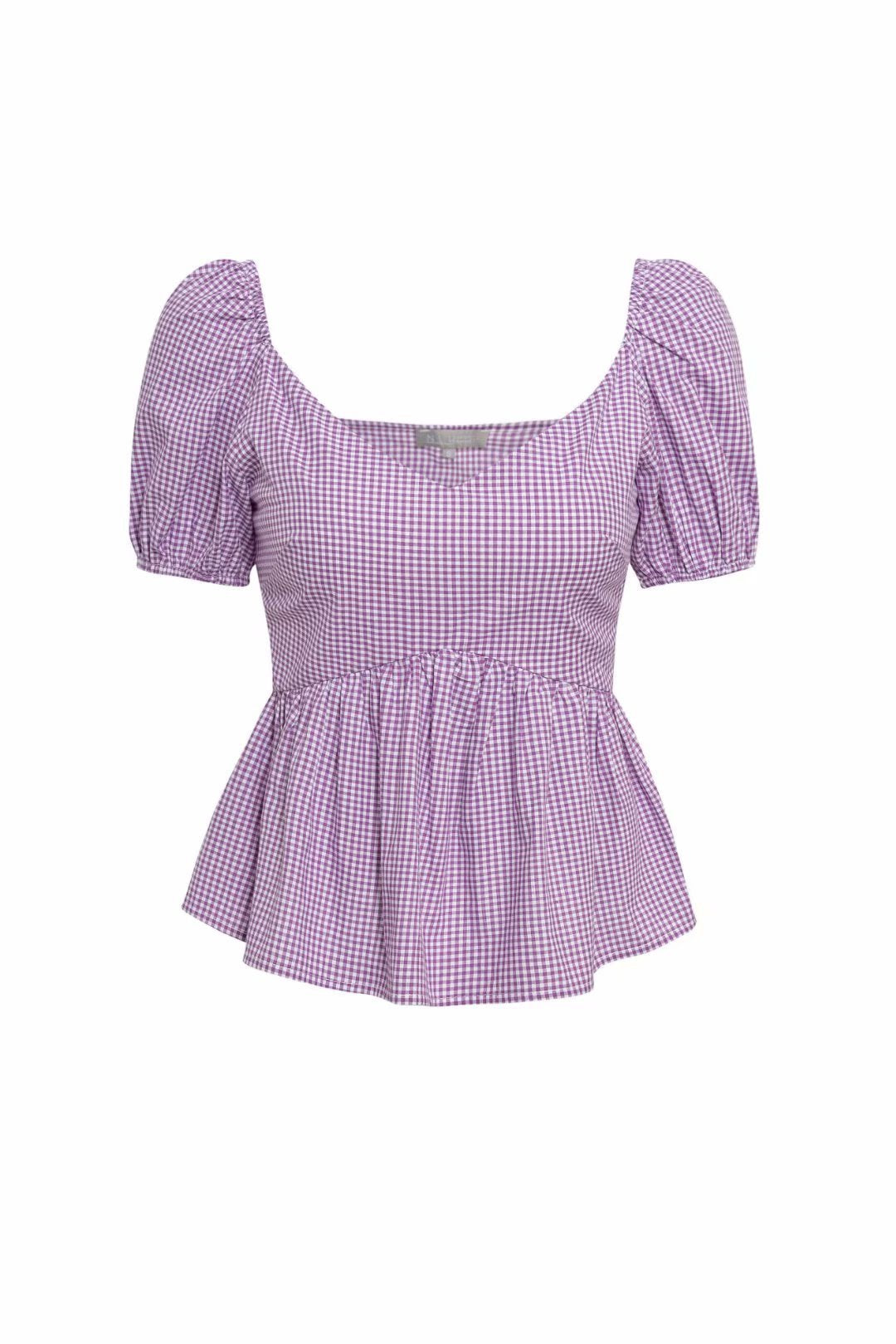 Jenissa Cotton Gingham Puff Sleeve Peplum Top - Bubblegum Pink - FINAL SALE Ins Street