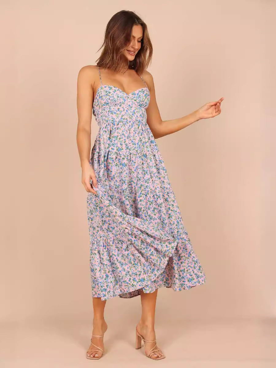 Rio Floral Tie Back Midi Dress Ins Street