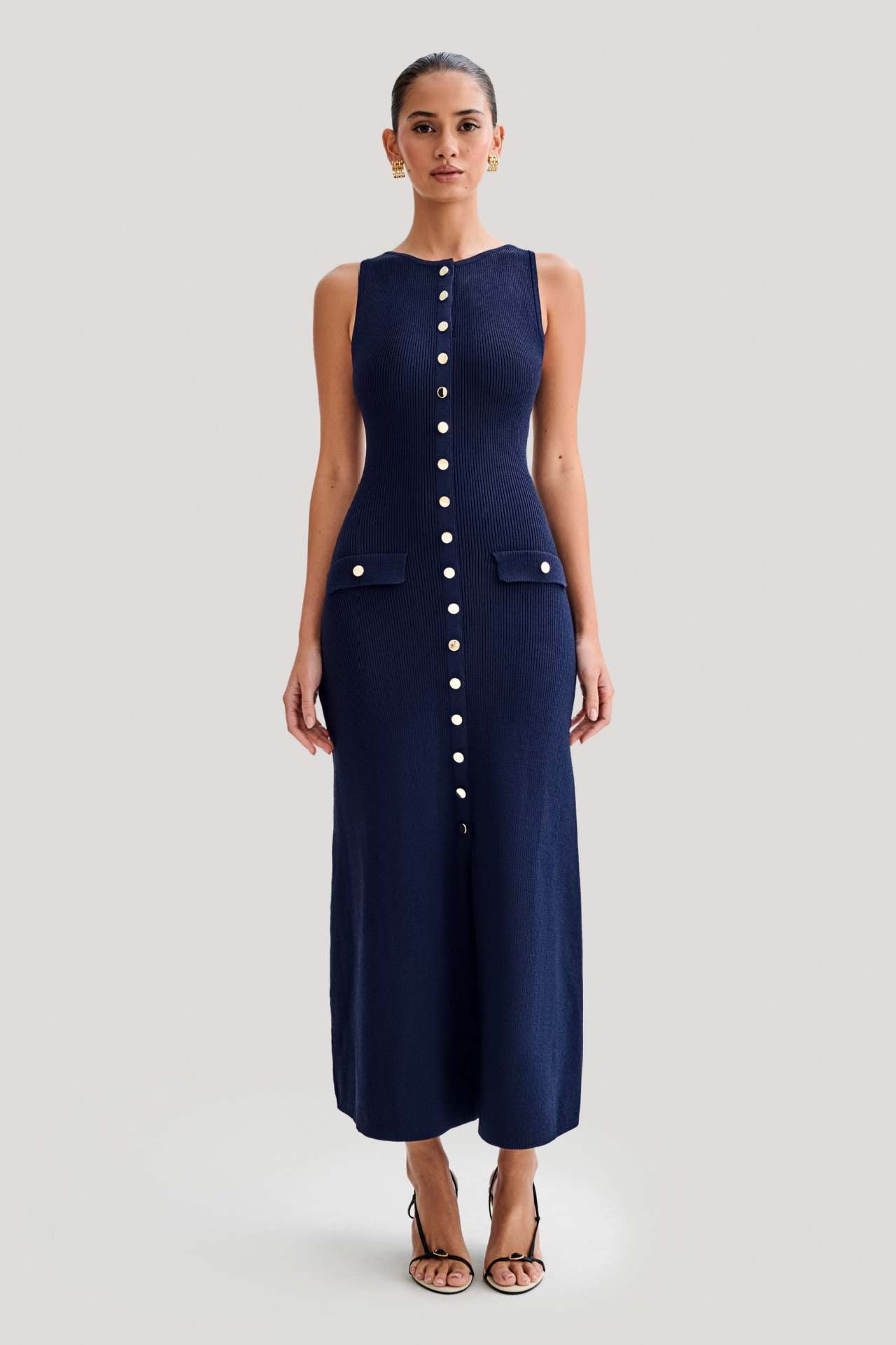 Elaine Ribbed Button Down Tie Midi Dress