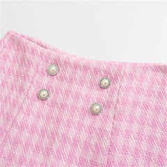 Gracie Pocketed High Rise Frayed Tweed Shorts - Pink Ins Street