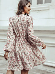 Autumn Years Floral Swiss Dot Ruched Dress InsStreet