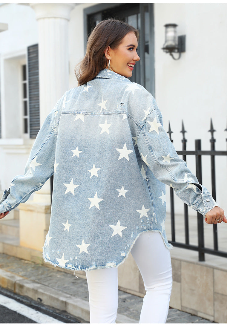 Stellar Button Down Denim Shacket - Light Wash Ins Street