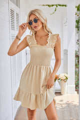 Sleeveless Square Neck Pleated Open Back Short Dress Ins Street