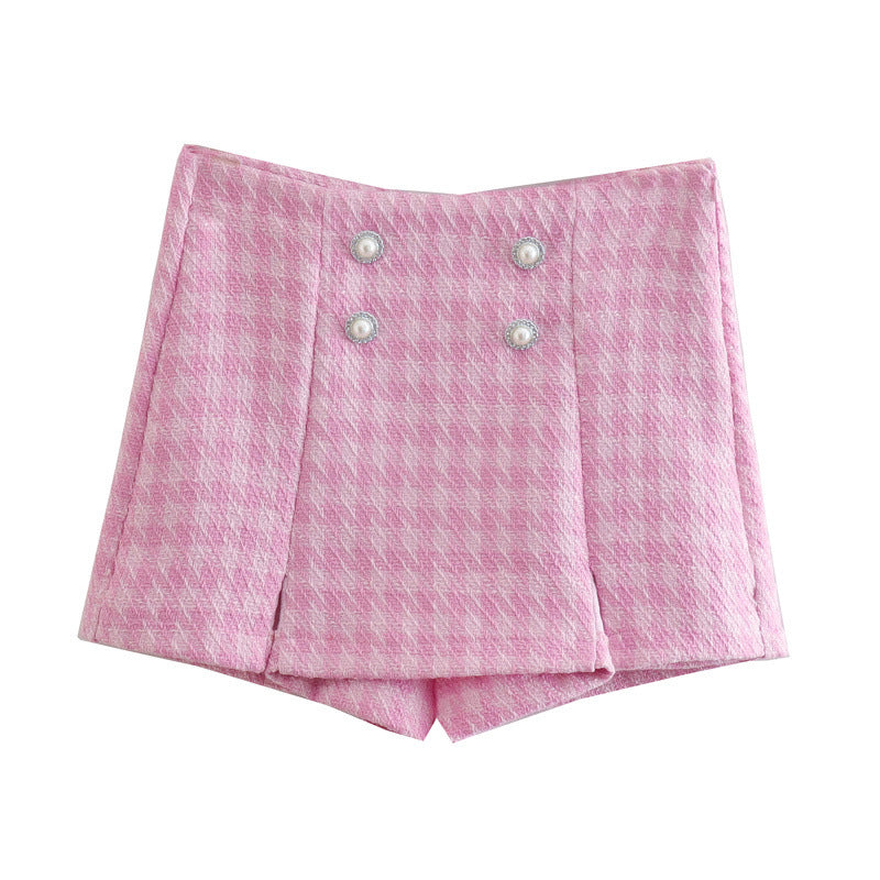 Gracie Pocketed High Rise Frayed Tweed Shorts - Pink Ins Street