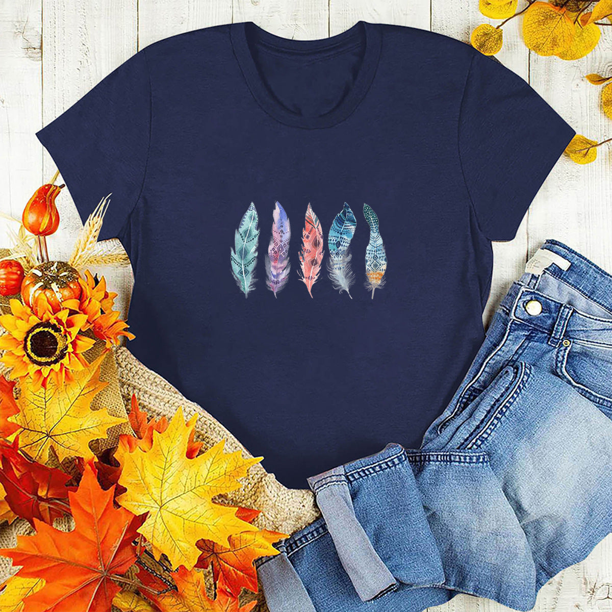 Boho Feathers Cotton Tee InsStreet