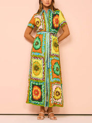 Special Sunflower Stylish Print Midi Dress InsStreet