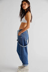 Keep It Loose Wide Leg Denim Overalls - Black Ins Street