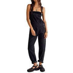 Keep It Loose Wide Leg Denim Overalls - Black Ins Street