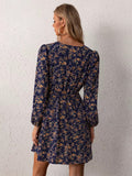 Autumn Years Floral Swiss Dot Ruched Dress InsStreet