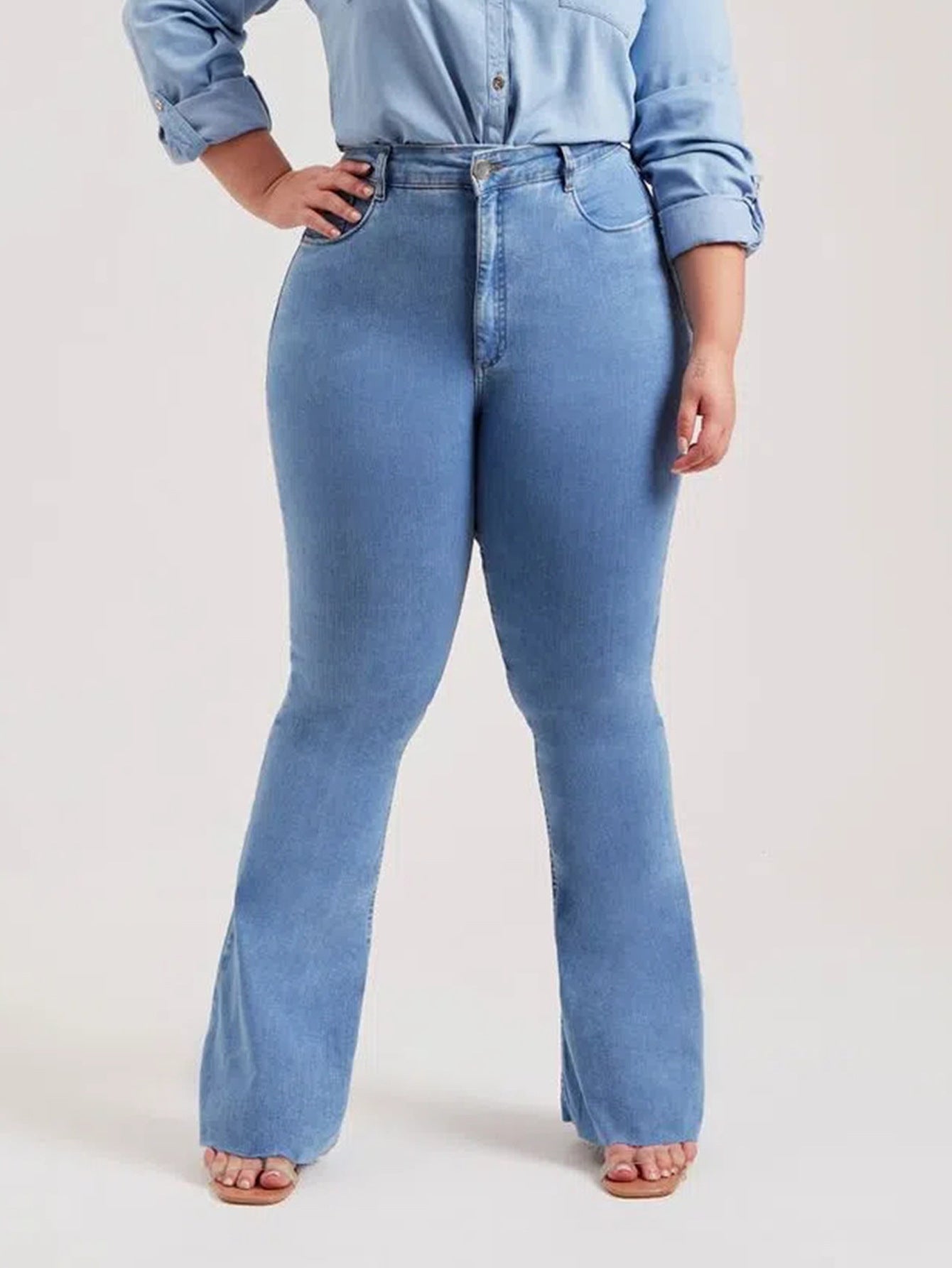 Hip Hugger Low Rise Bootcut Jeans - Light Blue Wash