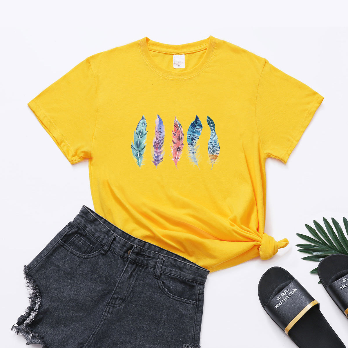 Boho Feathers Cotton Tee InsStreet