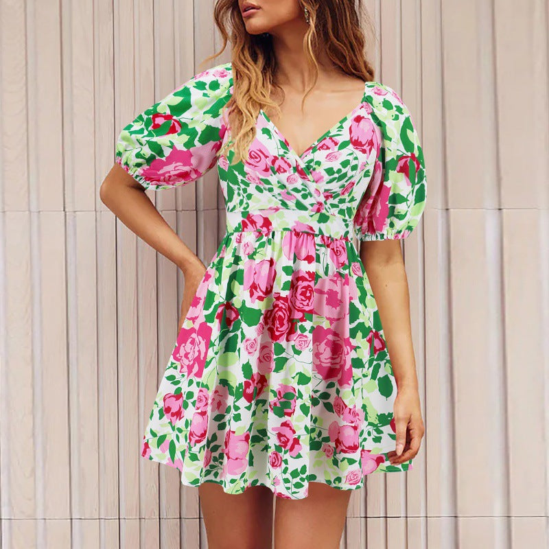 V-Neck Sleeveless Floral Print Suspender Dress (Copy) Ins Street