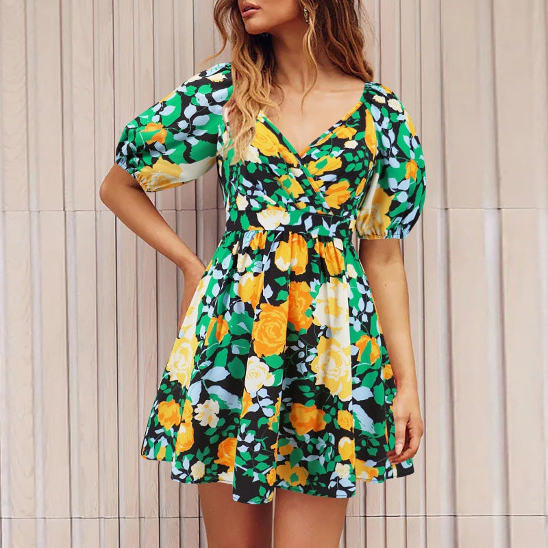 V-Neck Sleeveless Floral Print Suspender Dress (Copy) Ins Street