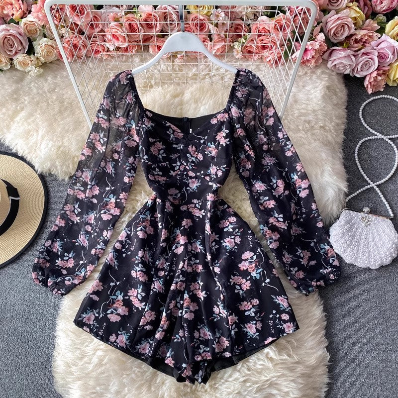 Judas Floral Off The Shoulder Bell Sleeve Romper - Sage Ins Street