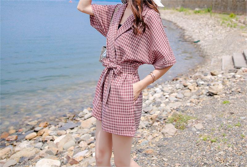 Dennison Cotton Gingham Romper Ins Street