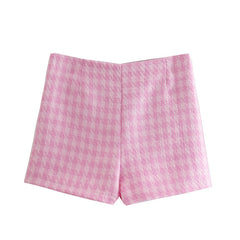 Gracie Pocketed High Rise Frayed Tweed Shorts - Pink Ins Street