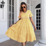Bonny Pocketed Gingham Tie Front Babydoll Dress - Yellow InsStreet