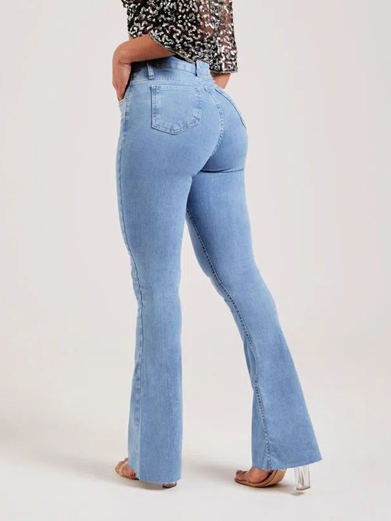 Hip Hugger Low Rise Bootcut Jeans - Light Blue Wash