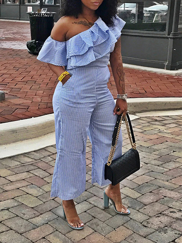 Stripe Ruffle Jumpsuit Ins Street