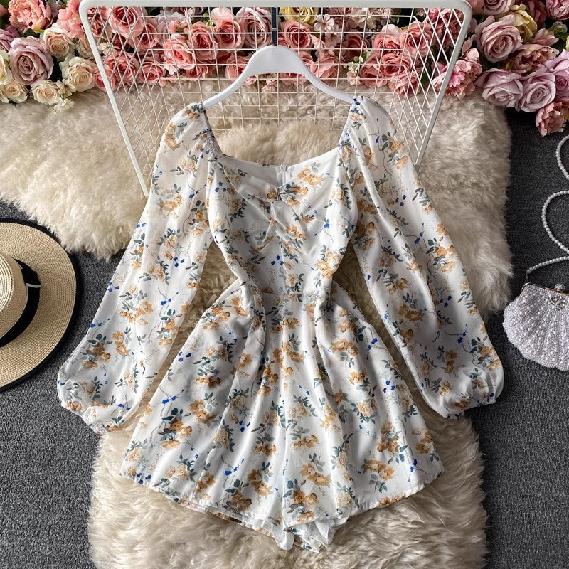 Judas Floral Off The Shoulder Bell Sleeve Romper - Sage Ins Street