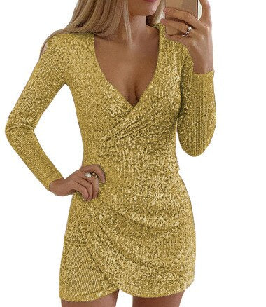 Off Shoulder Gold Sequin Short Party Bodycon Dress InsStreet