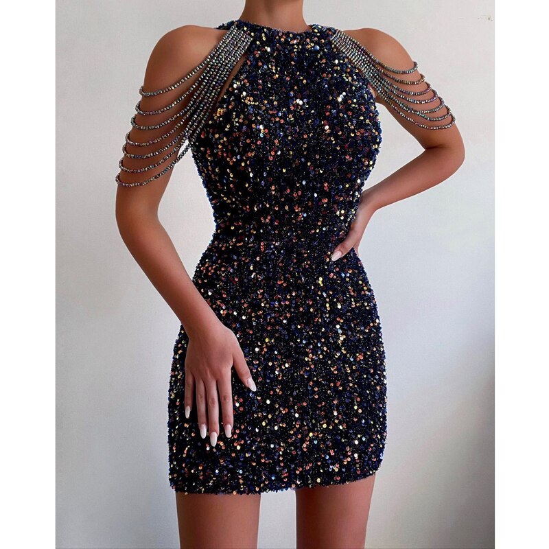 Off Shoulder Gold Sequin Short Party Bodycon Dress InsStreet