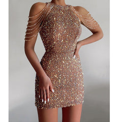 Off Shoulder Gold Sequin Short Party Bodycon Dress InsStreet