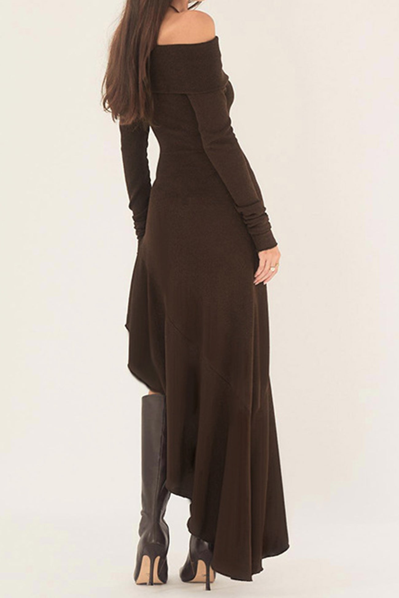 Off Shoulder Ruffle Hem Knit Dress InsStreet