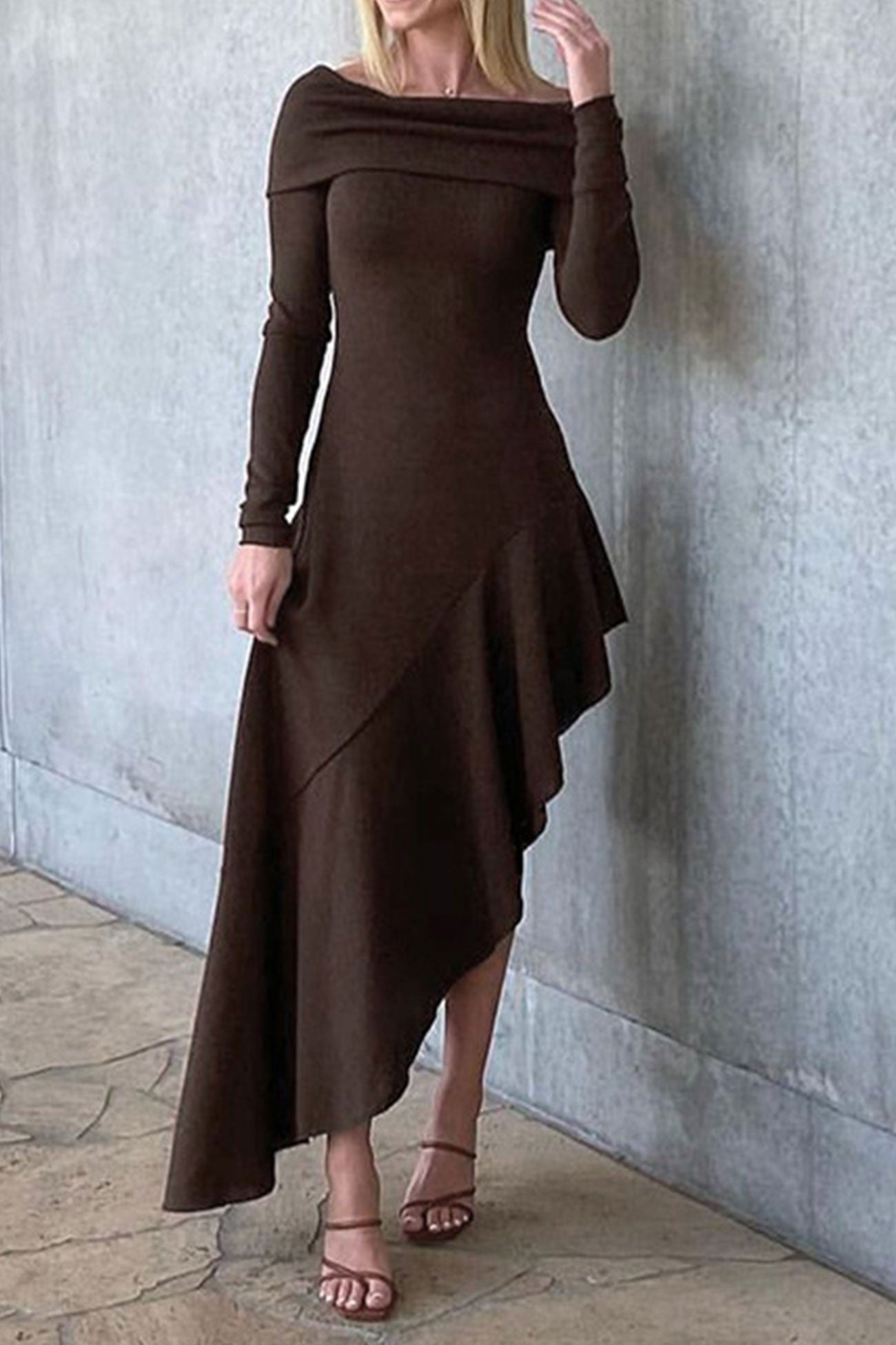 Off Shoulder Ruffle Hem Knit Dress InsStreet