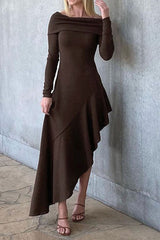 Off Shoulder Ruffle Hem Knit Dress InsStreet