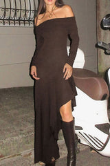 Off Shoulder Ruffle Hem Knit Dress InsStreet