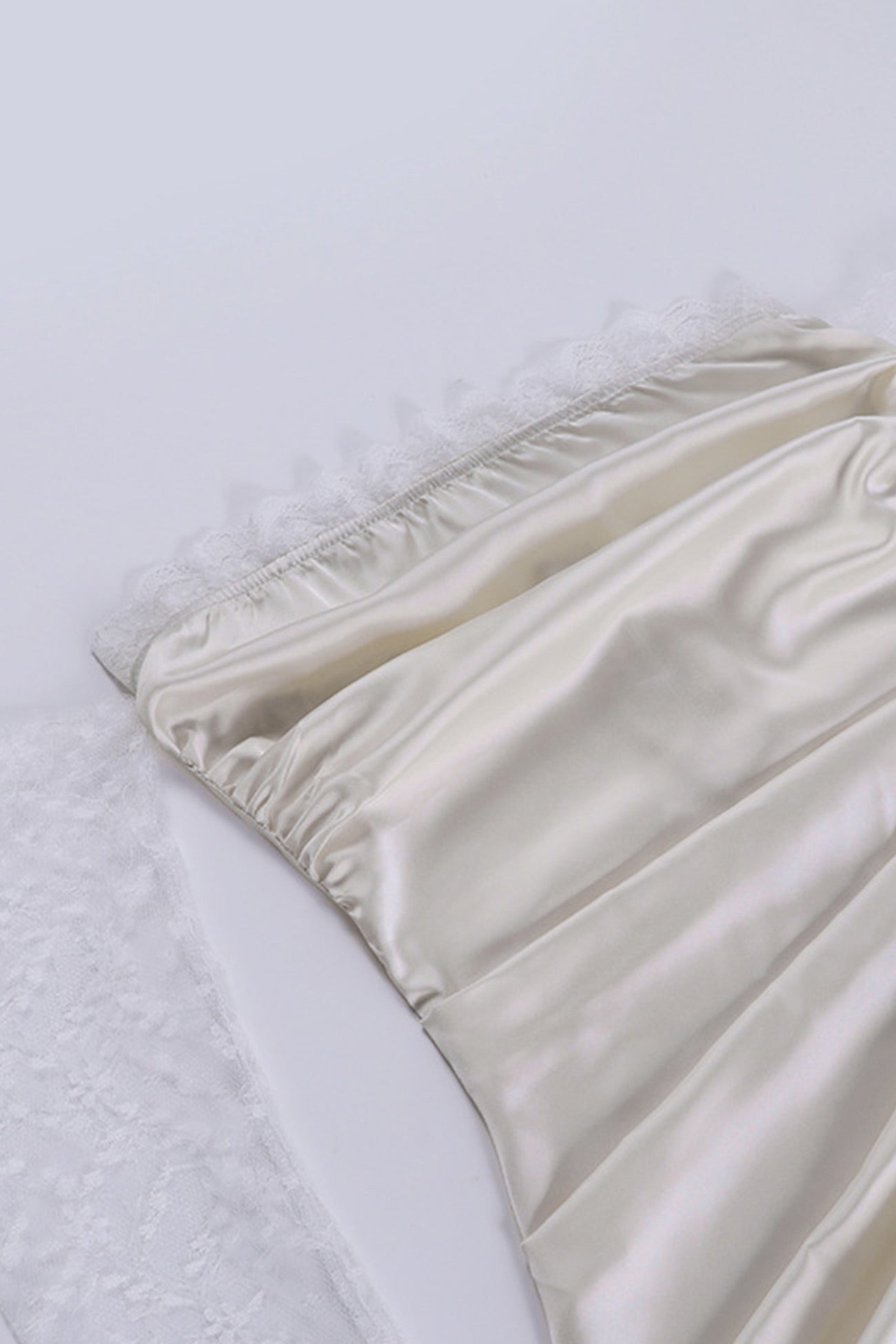 Off Shoulder Lace Sleeve Satin Ruched Dress InsStreet