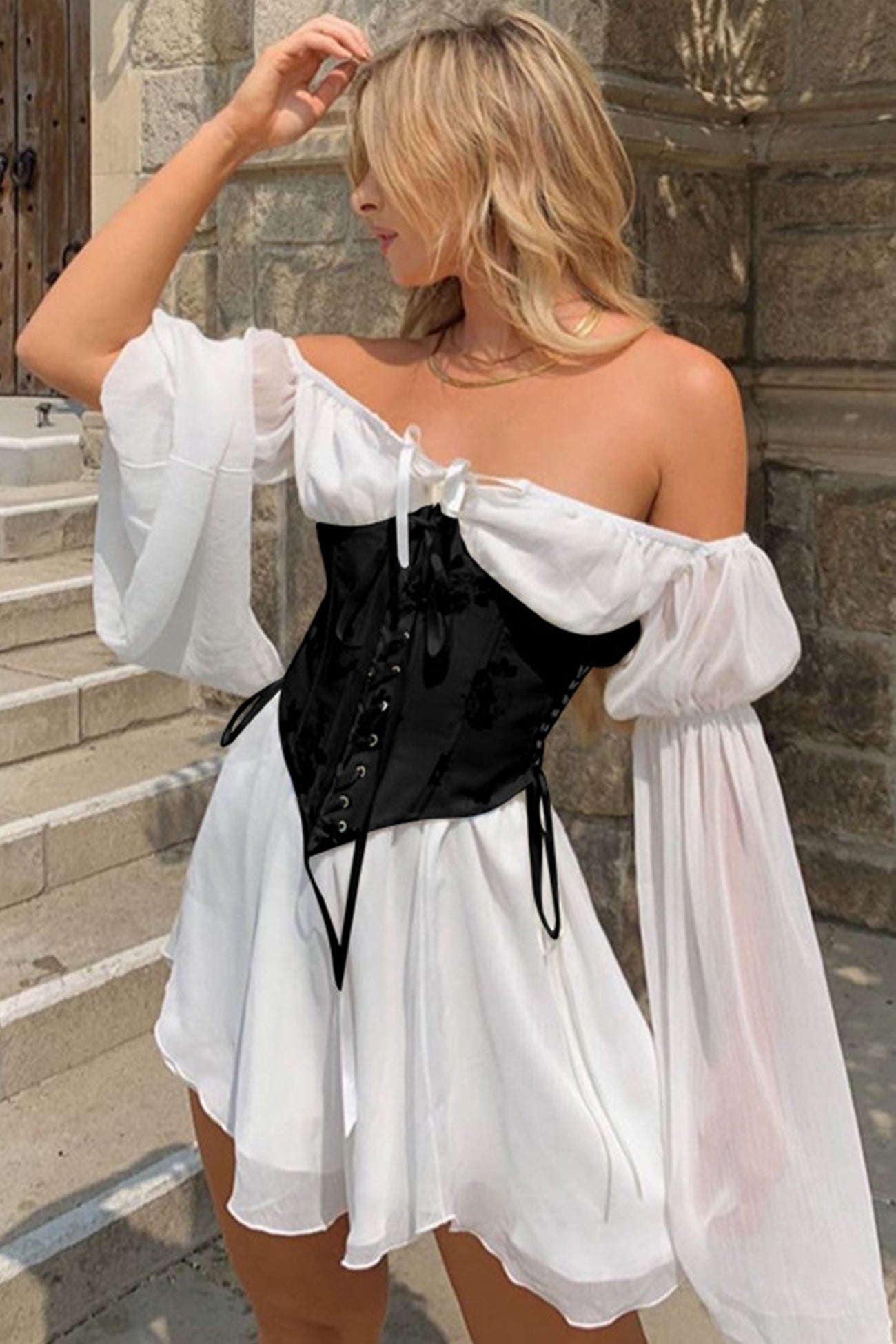 Off Shoulder Lace-up Corset Ruched Dress InsStreet