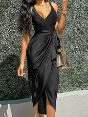 Elegant V Neck Strap Sleeveless Irregular Party Dress InsStreet