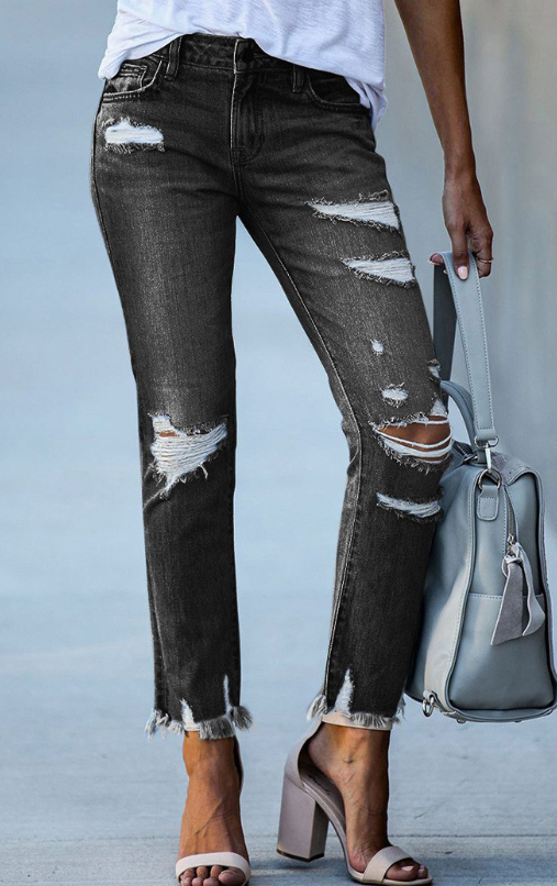 Statement High Rise Distressed Denim Ins Street