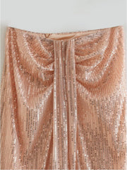 Pleated Sequin Vintage Fall Back Zipper Skirt InsStreet